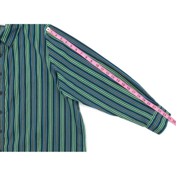 Vintage Roamans Shirt Womens Large Green Blue Striped Long Sleeve Button Down - Picture 11 of 14